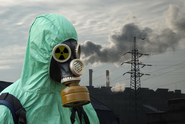 Man in gas mask on smoky background - Photo, Image