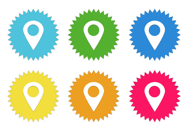 Conjunto de iconos de pegatinas de colores con marcadores en los mapas símbolo
 - Foto, imagen
