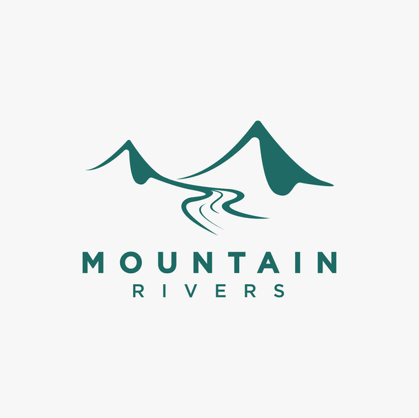 白い背景にシンプルな山の川の風景のロゴのアイコンベクトル - ベクター画像