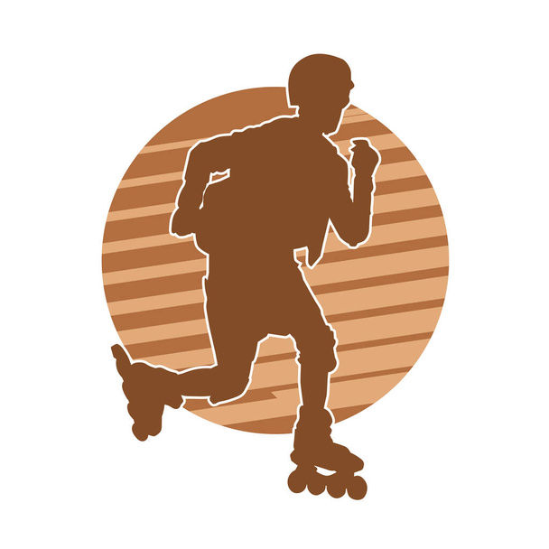 silhouette of a sporty male with rollerblade - Vector, Image