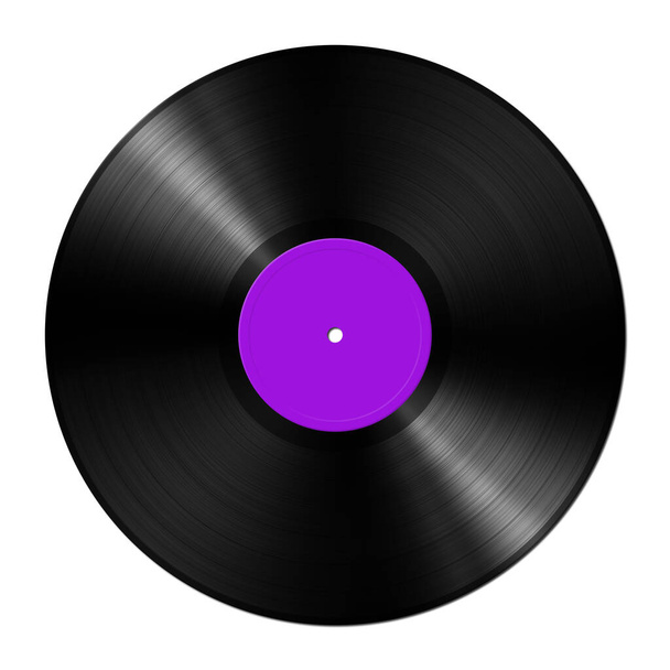 Purple vinyl record isolated on white background. 3D illustration - Φωτογραφία, εικόνα