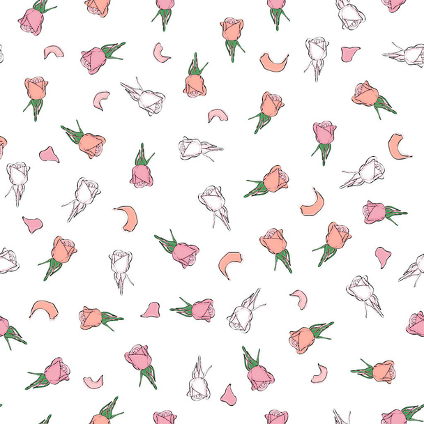 Seamless pattern buds and rose petals. Confetti, cosmetics, wedding beautiful floral background - ベクター画像