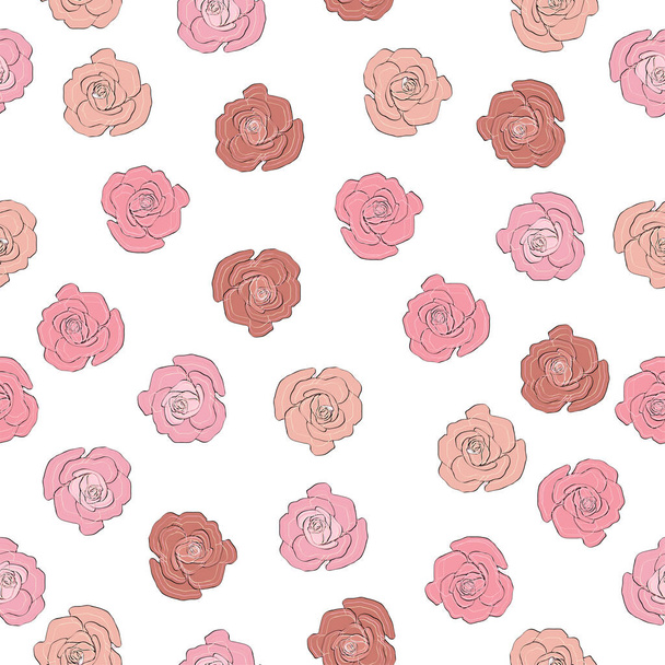 Seamless pattern rose and peony flowers. Confetti, cosmetics, wedding, beautiful flower background. - Vector, Image