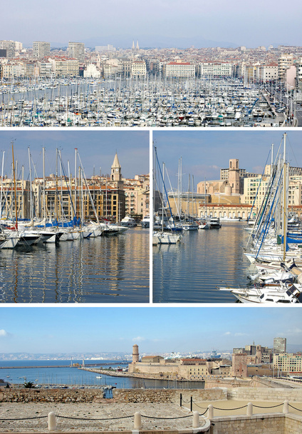 Etelä-Ranska: maamerkkejä Marseille, Old Port, kollaasi
 - Valokuva, kuva