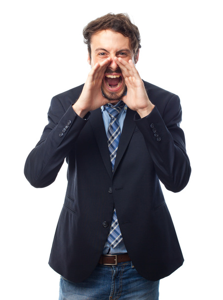 Young crazy businessman shouting - 写真・画像