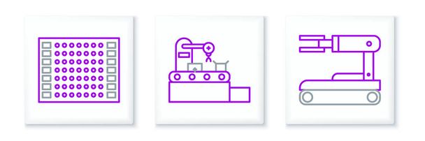 Linia montażowa Robot, płytka drukowana PCB i fabryczna ikona przenośnika taśmowego. Wektor - Wektor, obraz