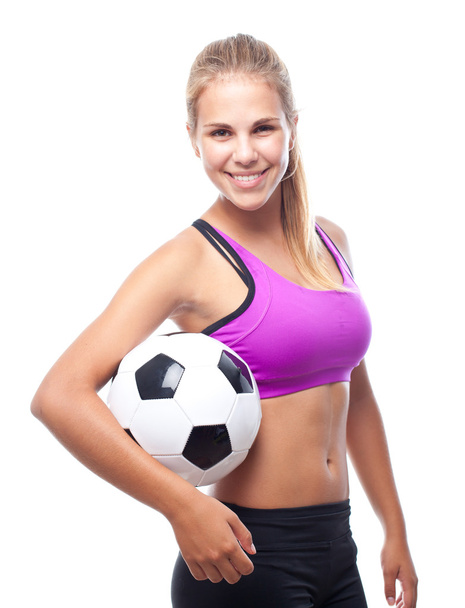 Young cool woman with football ball - Φωτογραφία, εικόνα