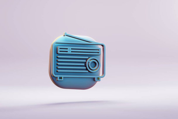 Beautiful illustration musical instrument  blue Old Radio with Short Antenna symbol icons on a bright pink  background. 3d rendering illustration. Background pattern for design.	 - Valokuva, kuva