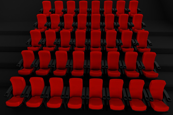 cinema hall with red chairs. 3d render. - Foto, Imagen