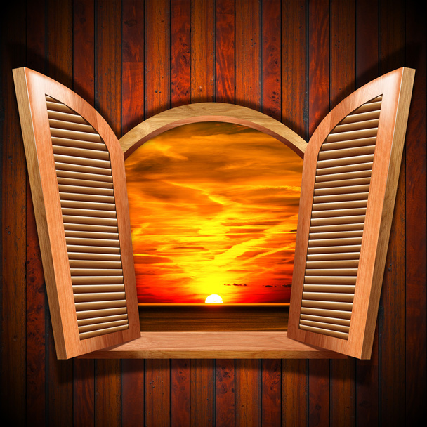 Open Window with View of the Sunset - Foto, Bild