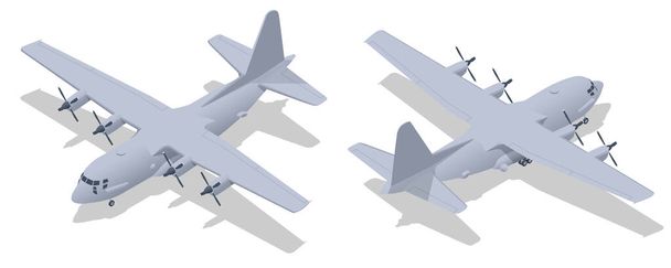 Isometric Lockheed C-130 Hercules, American four-engine turboprop military transport aircraft. Military transport aircraft. - ベクター画像