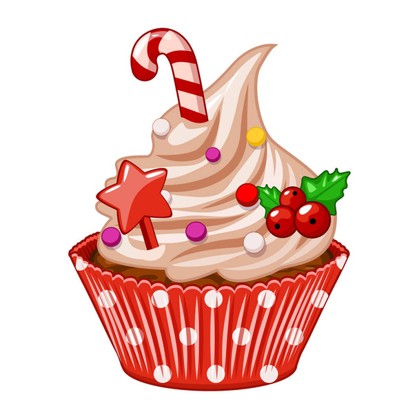 Capcake de Navidad, Dulce Navidad y año nuevo. Ilustración vectorial. - Vector, Imagen