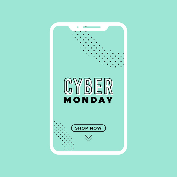 Mobile device banner for Cyber Monday. Minimalist banner for social media, promotion, ad. Vector illustration, flat design - Вектор,изображение