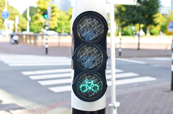 Modern bicycle traffic light on city street - Foto, immagini
