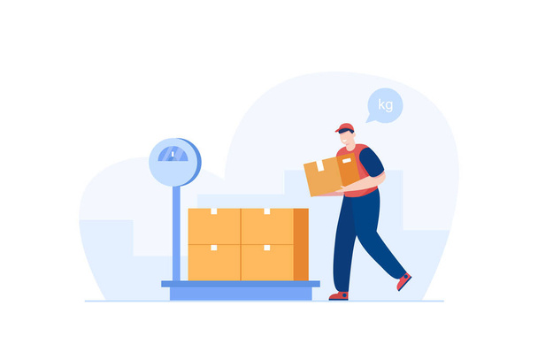 Warehouse worker checking weight of delivery. Vector illustration - Photo, Image