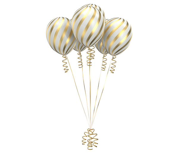 Luksusowe białe i złote paski balony do dekoracji partii z białym tle Ilustracja 3D - Zdjęcie, obraz