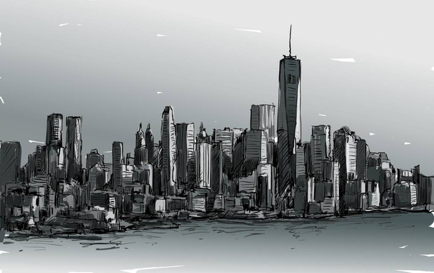 Sketch of cityscape in New York show Manhattan midtown with skys - Vektor, Bild