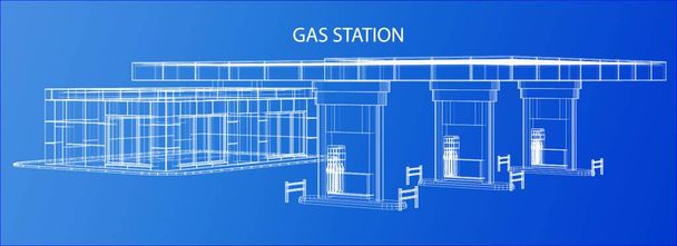 "Gas Station. Wire frame vector illustration" - Vector, Image