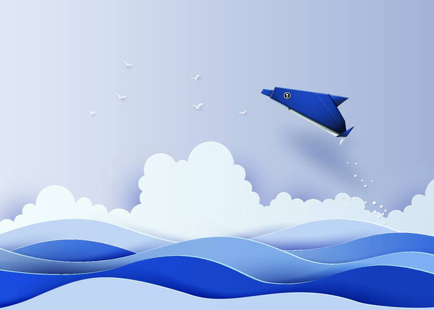 Орігамі зроблений дельфін, сучасна графічна ілюстрація - Вектор, зображення