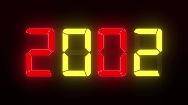 Animation vidéo d'un écran LED en rouge et jaune avec les années continues 2000 à 2023 sur fond sombre - représente la nouvelle année 2023 - concept de vacances - Séquence, vidéo