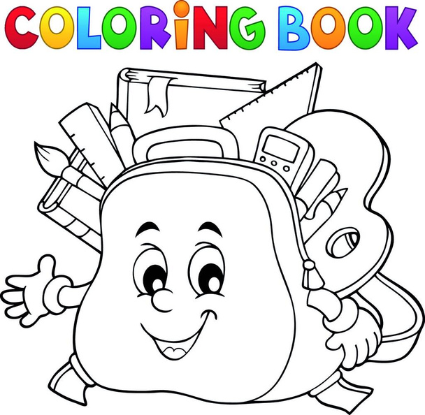 "Coloring book happy schoolbag topic 1" - Vektor, kép