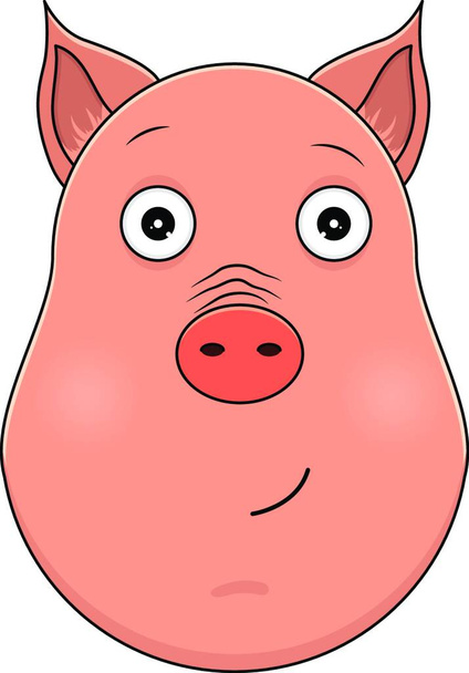 Head of serene pig in cartoon style. Kawaii animal. - Διάνυσμα, εικόνα