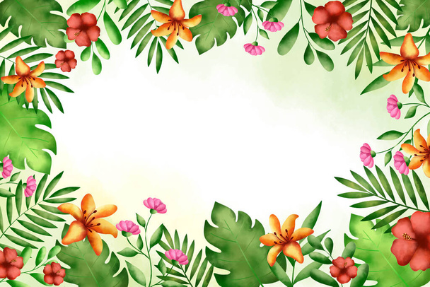 акварельний тропічний літній фон з рослинністю Векторний дизайн ілюстрація
 - Вектор, зображення