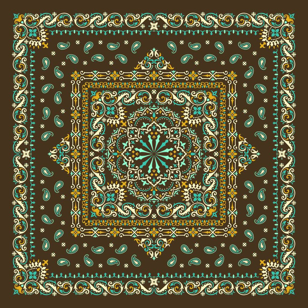 Vector ornament paisley Bandana Print. Silk neck scarf or kerchief square pattern design style, best motive for print on fabric or papper. - Vector, Image