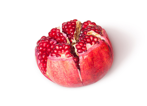 Broken Bright Ripe Delicious Juicy Pomegranate Top View Rotated - Photo, Image