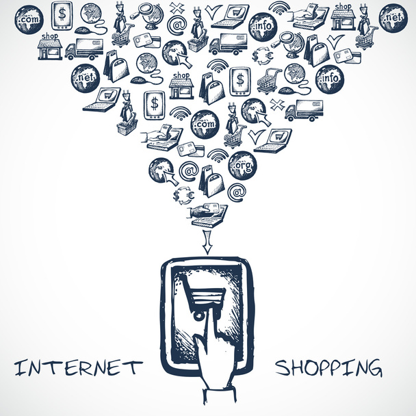 Internet Shopping Sketch Concept - Vector, Image