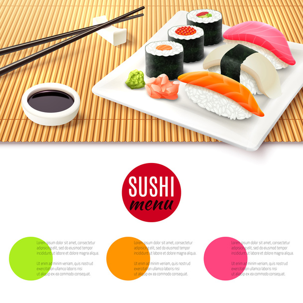Sushi y estera de bambú
 - Vector, Imagen