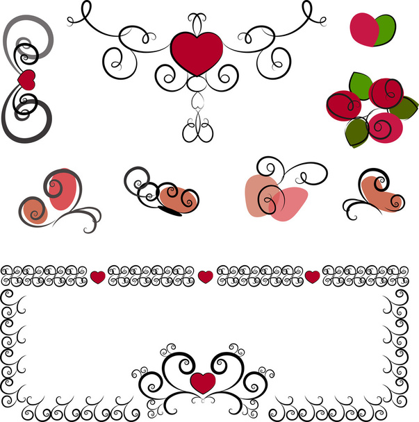 Vector illustration with heart, swirl , butterfly and flower - Vektori, kuva