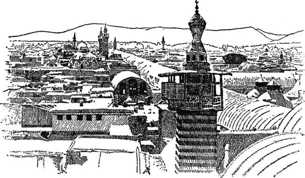 Дамаск, винтажная иллюстрация на белом фоне - Вектор,изображение