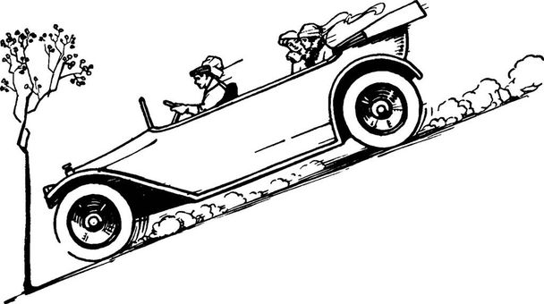 "Automóvil antiguo en Steep Hill, ilustración vintage." - Vector, Imagen