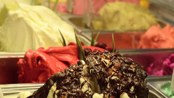 Italian gelato ice cream and chocolate nuts - Footage, Video