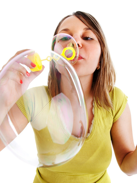 Girl blowing bubbles - Фото, изображение