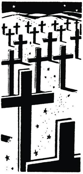 "Cross Headstones in Graveyard vintage illustration. " - Vector, Image