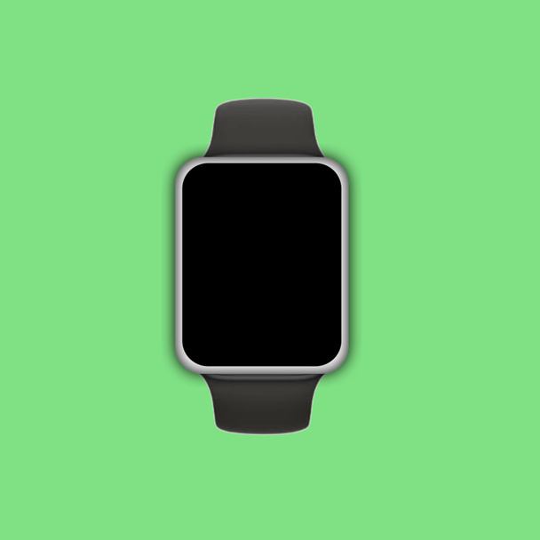 Black smart watch icon in vector. Flat smart watch. Wearable smart watch solid icon with black empty screen. Isolated smart watch, front view.  - Photo, Image