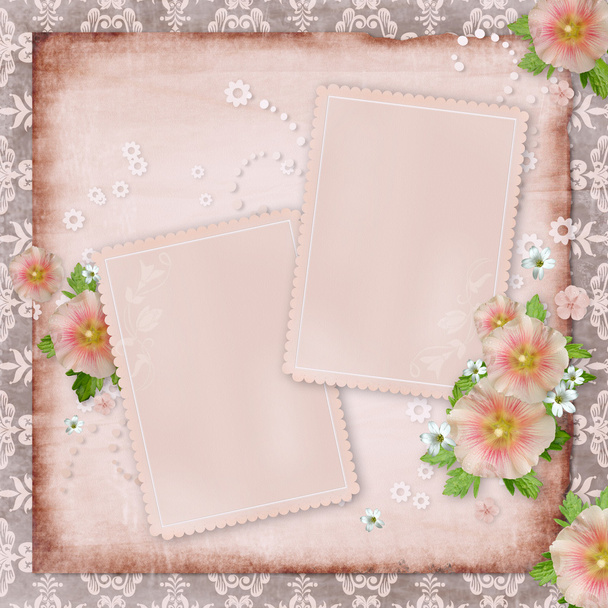 Vintage card and pink mallow - Φωτογραφία, εικόνα