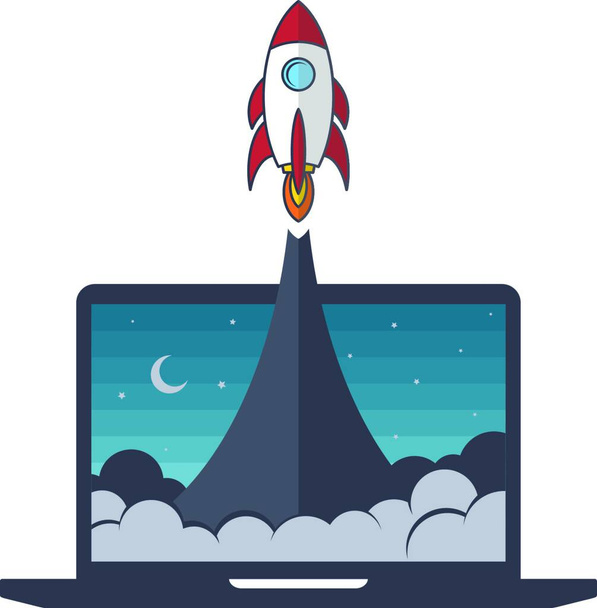 "notebook laptop boost start up space rocket shuttle theme" - Vecteur, image