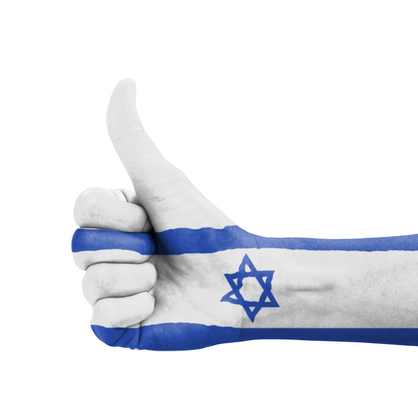 Hand mit erhobenem Daumen, israel flag painted as symbol of excellence, - Foto, Bild