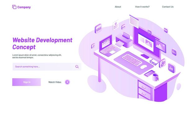 "Website Development Concept, responsive landing page design  - Vector, Image