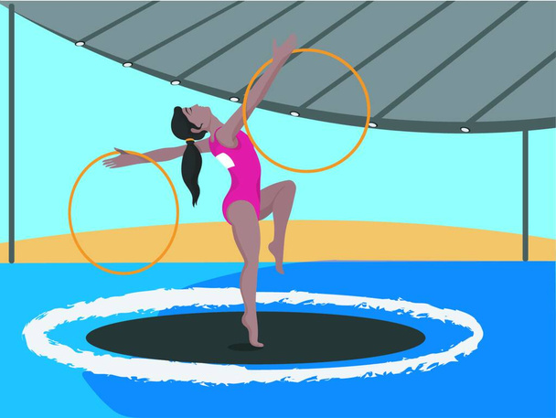Young girl doing gymnastics with hoops - Vecteur, image