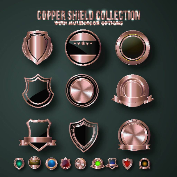 "Copper Shields and Badges Set." - Vetor, Imagem