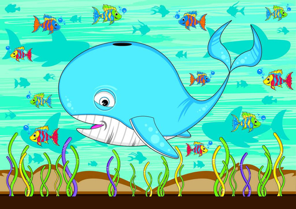 "Cartoon Blue Whale Scene" - Vektor, obrázek