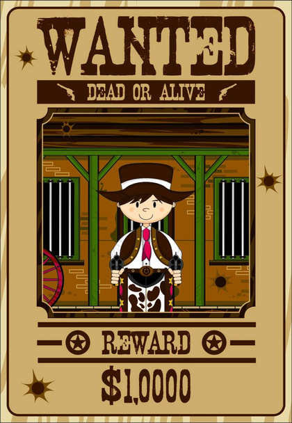 Cartoon Cowboy Wanted Poster - Vector, Image