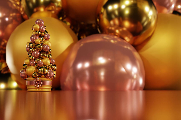 3D vykreslení scény na vánoční koncept s kuličkovou výzdobou - světle růžová - Fotografie, Obrázek