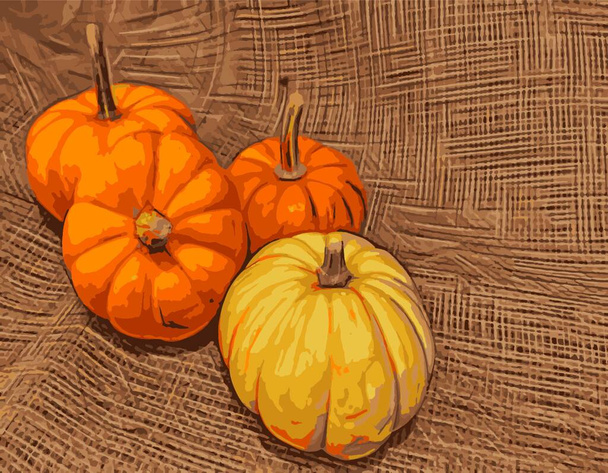 close up little yellow pumpkins on background - Vector, Image