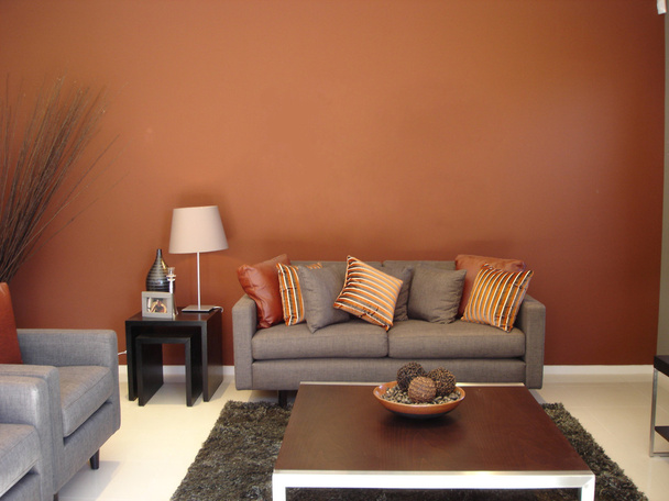 warme lounge kamer sinaasappelen - Foto, afbeelding