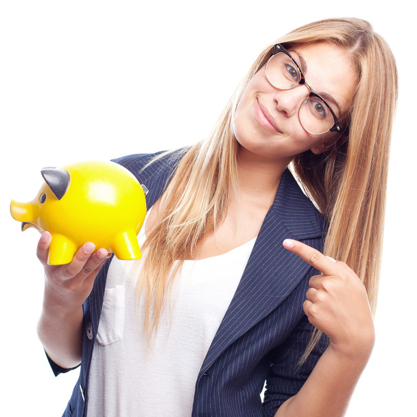 young cool woman with a piggy bank - Fotografie, Obrázek